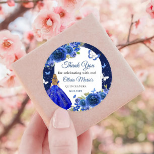 Blue Silver Rose Quinceanera Birthday Classic Round Sticker