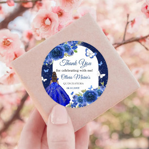 Blue Silver Rose Quinceanera Birthday Classic Round Sticker