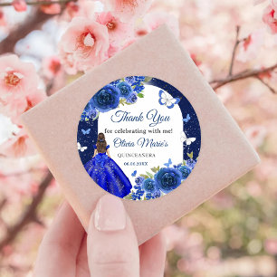 Blue Silver Rose Quinceanera Birthday Classic Round Sticker