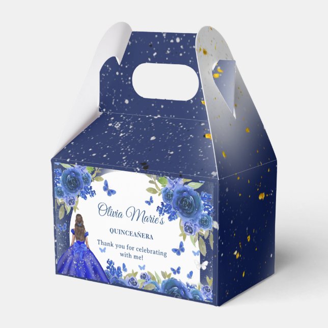 Blue Silver Rose Quinceanera Birthday  Favor Boxes (Back Side)
