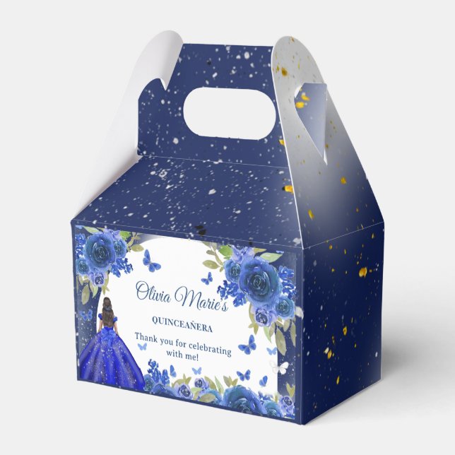 Blue Silver Rose Quinceanera Birthday  Favor Boxes (Back Side)
