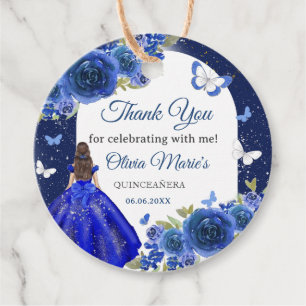 Blue Silver Rose Quinceanera Birthday Favor Tags