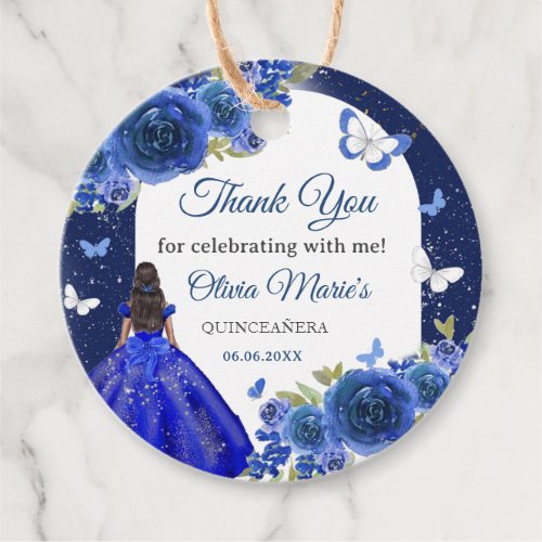 Blue Silver Rose Quinceanera Birthday Favor Tags