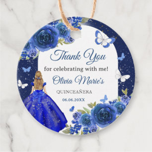 Blue Silver Rose Quinceanera Birthday Favor Tags