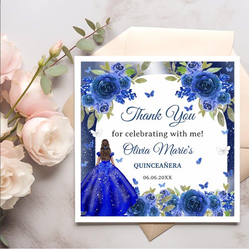 Blue Silver Rose Quinceanera Birthday  Napkins