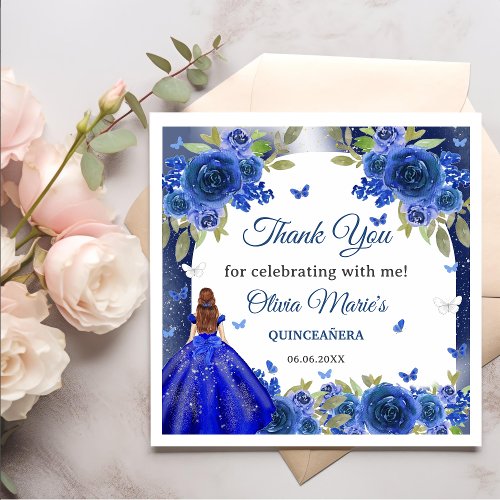 Blue Silver Rose Quinceanera Birthday  Napkins