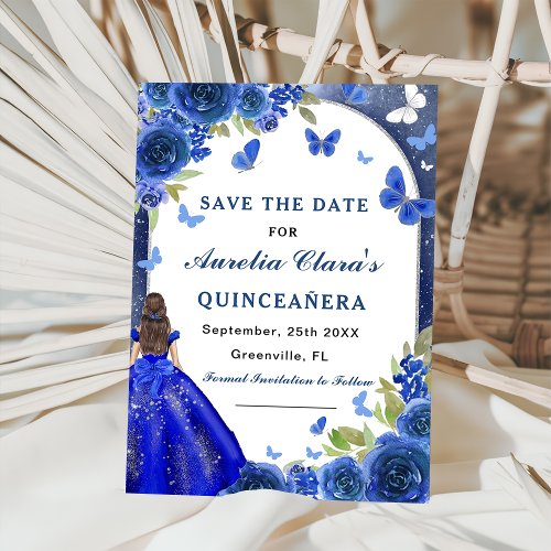 Blue Silver Rose Quinceanera  Save The Date