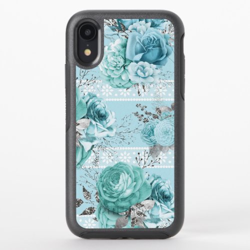 Blue Silver Roses Lace details OtterBox Symmetry iPhone XR Case