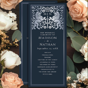 Blue & Silver Royal Lion Medieval Sword Wedding Program