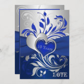 Blue, Silver Scrolls, Hearts Anniversary Invite (Front/Back)