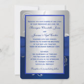 Blue, Silver Scrolls, Hearts Photo Wedding Invite (Back)