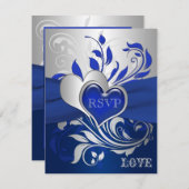 Blue, Silver Scrolls, Hearts RSVP Card (Front/Back)