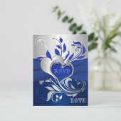 Blue, Silver Scrolls, Hearts RSVP Card (Standing Front)