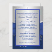 Blue, Silver Scrolls, Hearts Wedding Invitation (Back)