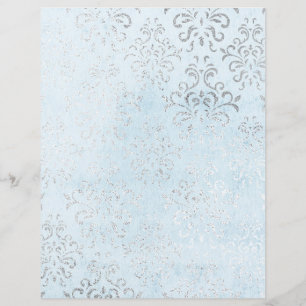 Blue & Silver Shabby Damask Scrapbook Paper