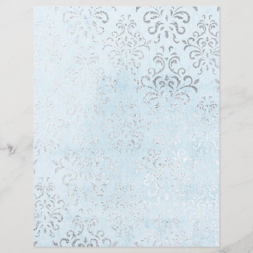 Blue  Silver Shabby Damask Scrapbook Paper