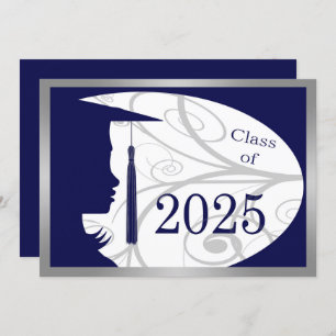 Blue & Silver Silhouette 2025 Graduation Party Invitation