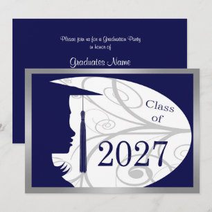 Blue & Silver Silhouette 2027 Graduation Party Invitation