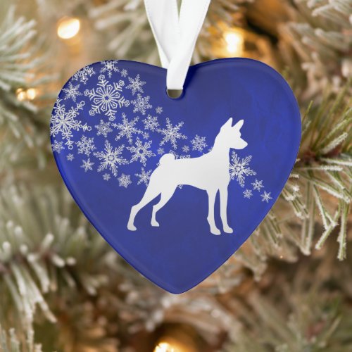 Blue Silver Snowflake Basenji Dog Ornament