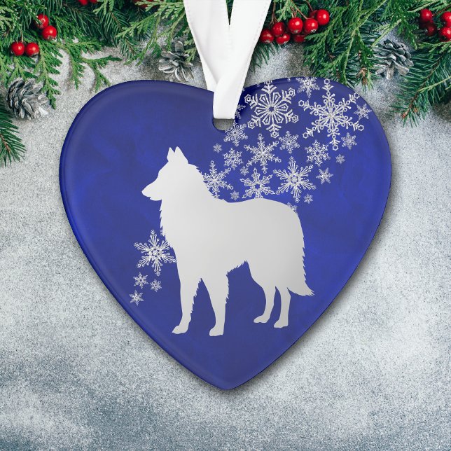 Blue Silver Snowflake Belgian Tervuren Ornament (Creator Uploaded)