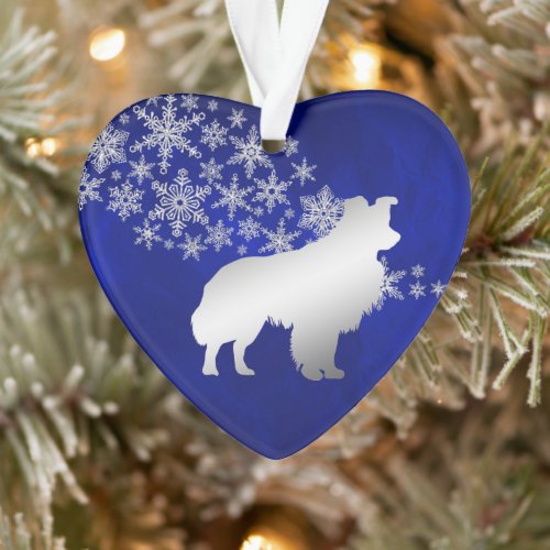 Blue Silver Snowflake Border Collie Dog Ornament