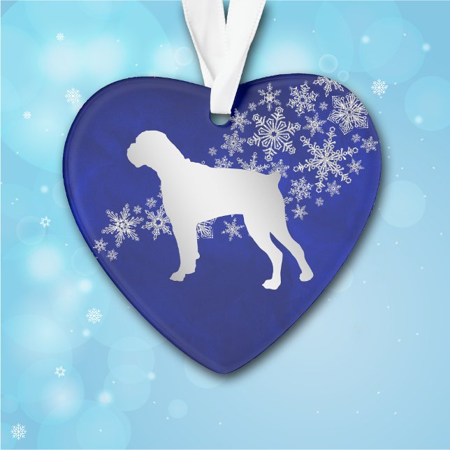 Blue Silver Snowflake Boxer Dog Ornament (Creator Uploaded)