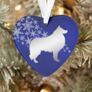 Blue Silver Snowflake Collie Dog Ornament