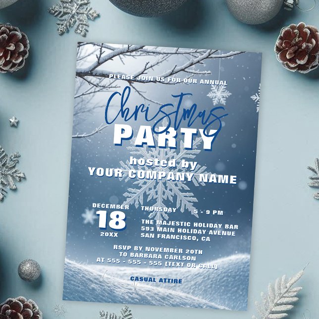 Blue Silver Snowflake Corporate Holiday Party Invitation (Creator Uploaded)