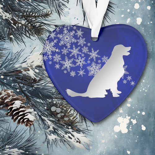 Blue Silver Snowflake Golden Retriever Ornament