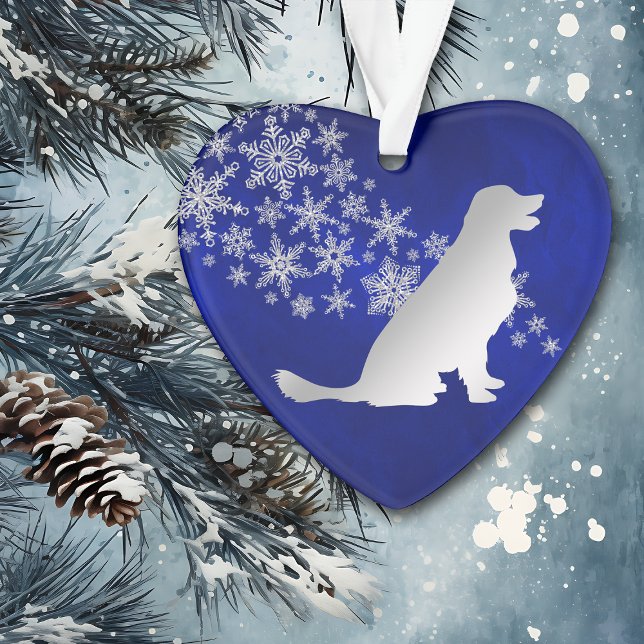 Blue Silver Snowflake Golden Retriever Ornament (Creator Uploaded)