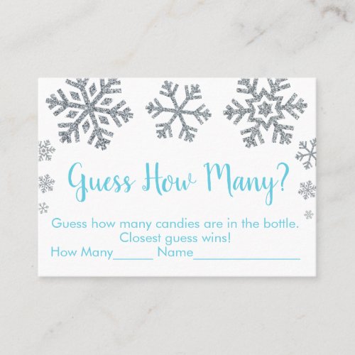 Blue  Silver Snowflake Guess How Many Shower Game Place Card