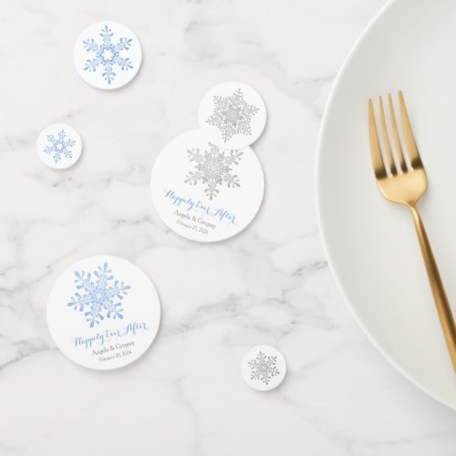 Blue Silver Snowflake Happily Ever After Wedding Confetti