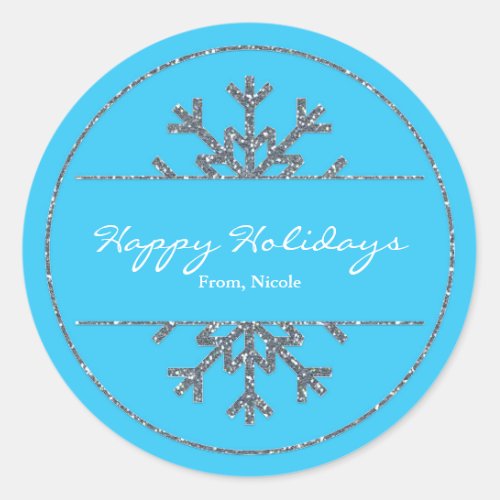 Blue  Silver Snowflake Holiday Winter Sticker