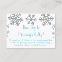 Blue & Silver Snowflake How Big Is Mommy's Belly Place Card