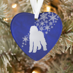 Blue Silver Snowflake Labradoodle Dog Ornament