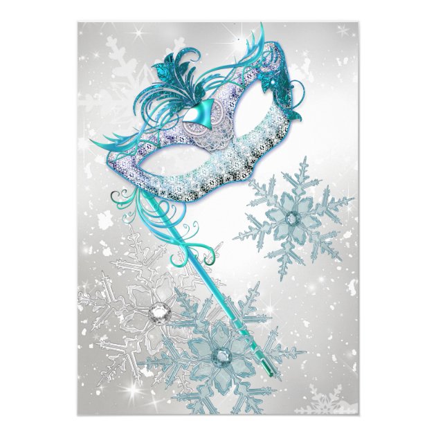 Blue Silver Snowflake Masquerade Christmas Party Invitation