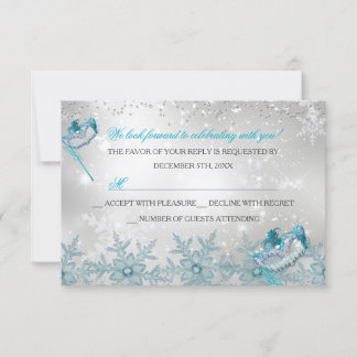 Blue Silver Snowflake Masquerade Christmas RSVP Card