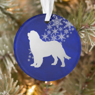 Blue Silver Snowflake Newfoundland Dog Round Ornament