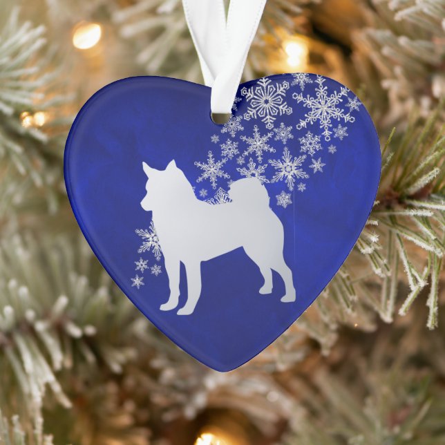 Blue Silver Snowflake Norwegian Elkhound Dog Ornament (Tree)