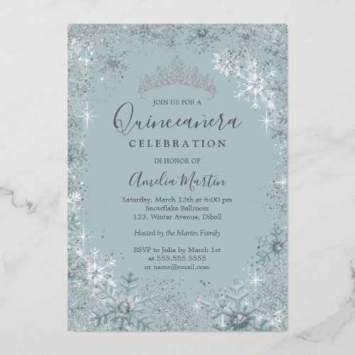 Blue Silver Snowflake Photo Quinceanera 