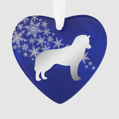 Blue Silver Snowflake Siberian Husky Ornament