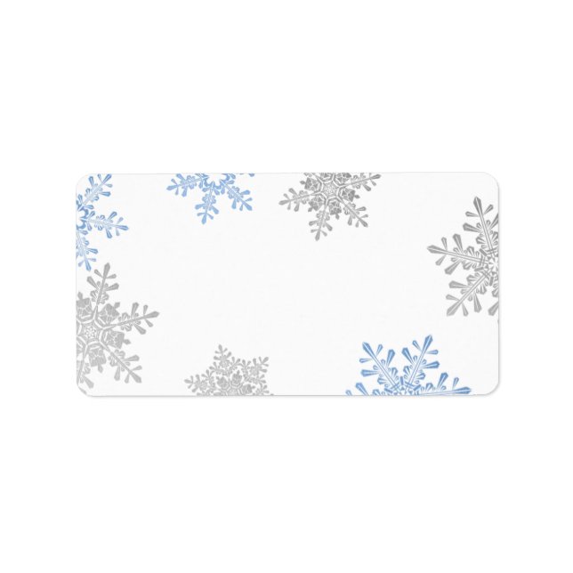 Blue Silver Snowflake Wedding Blank Address Labels (Front)