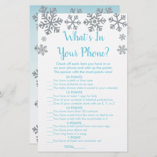 Blue & Silver Snowflake What's In Your Phone Game (Front/Back)
