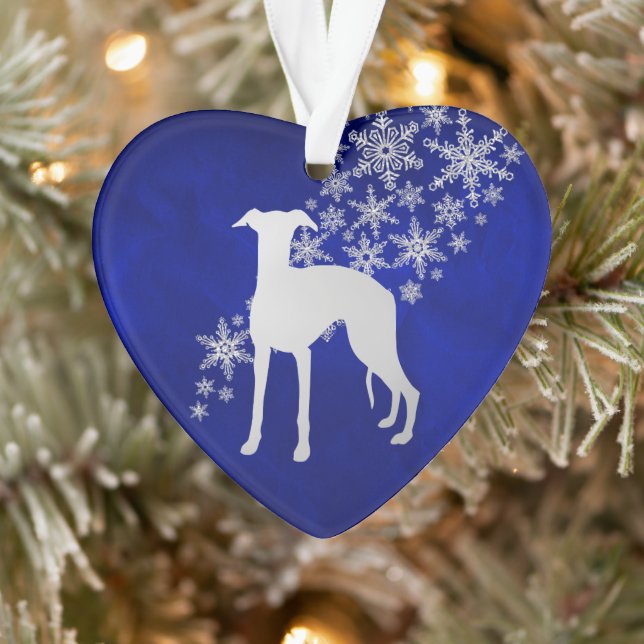 Blue Silver Snowflake Whippet Ornament (Tree)