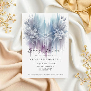 Blue Silver Snowflake Winter Baby Shower Elegant Invitation