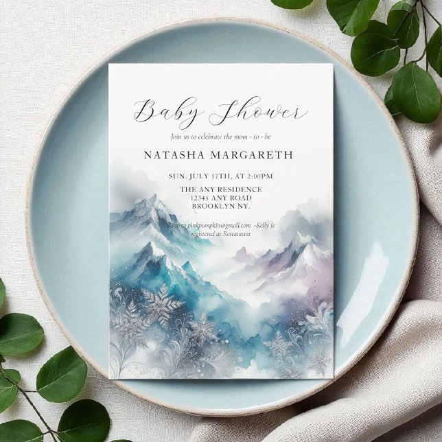 Blue Silver Snowflake Winter Baby Shower Elegant  Invitation (Creator Uploaded)