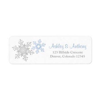 Blue Silver Snowflake Winter Wedding Address Label by wasootch at Zazzle