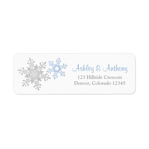 Blue Silver Snowflake Winter Wedding Address Label