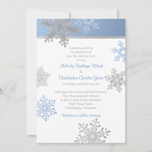 Blue Silver Snowflake Winter Wedding Invitation