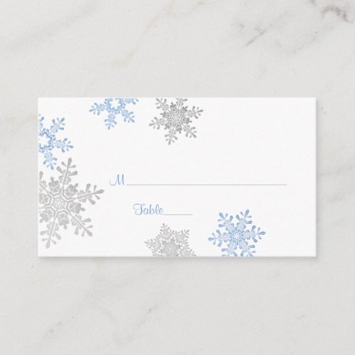 Blue Silver Snowflake Winter Wedding Place Cards